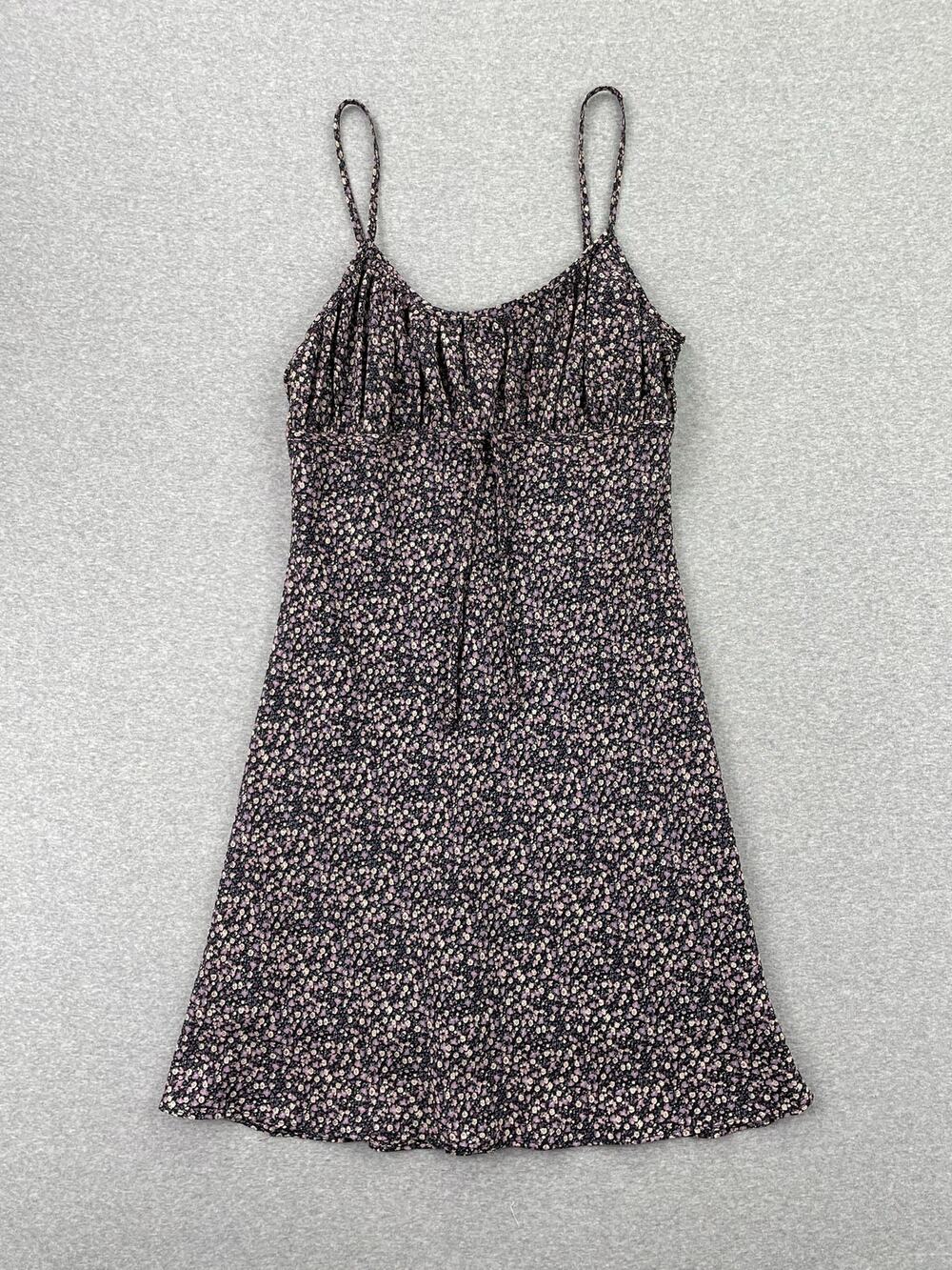 Vintage 90s Alyn Paige Dark Floral Mini Slip Dress Size 7/8 Purple Cami Babydoll
